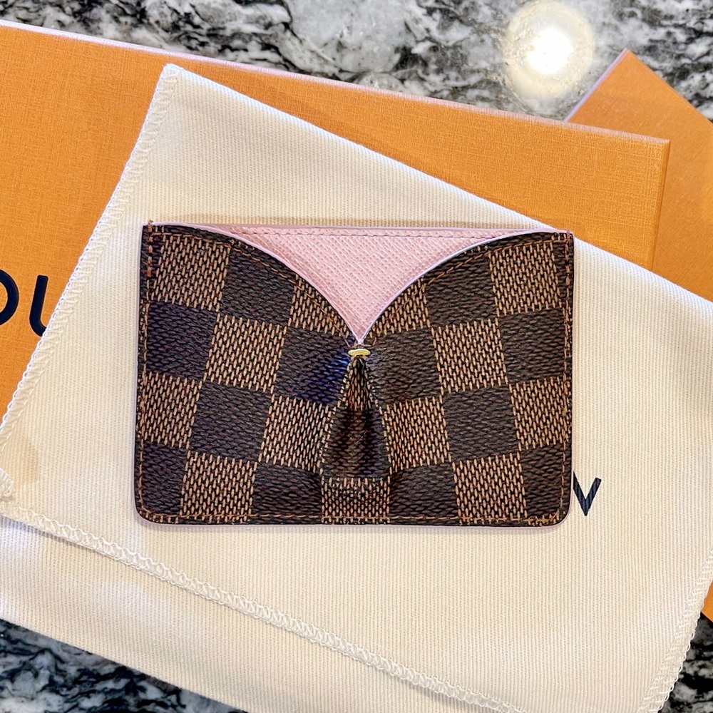 Louis Vuitton Rare Damier Ebene & Rose Ballerine Card Holder